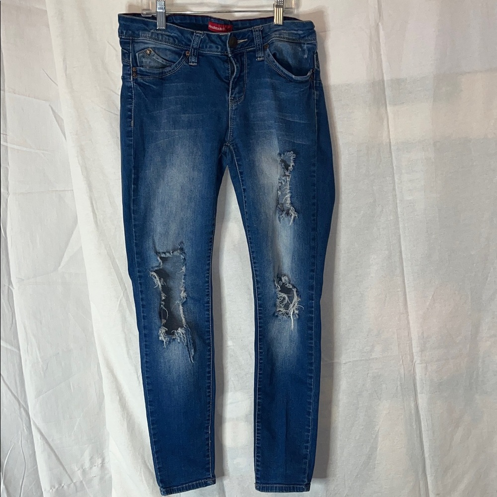 YMI Women's Ripped Dark Blue Skinny Jeans